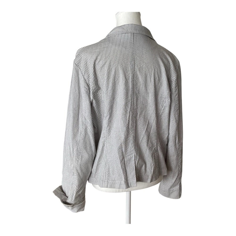 Jessica Gray & White Seersucker Stripe Blazer Jacket Stretch Cotton Size M - Picture 3 of 5